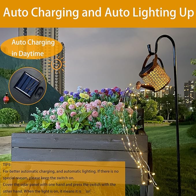 Christmas Birthday Gifts for Mom Grandma Women,Solar Lanterns Outdoor Waterproof,Metal Watering Can Garden Decor,Hanging Solar Path Lights Yard Art,Outside Gardening Patio Decorations,with Hook,Large