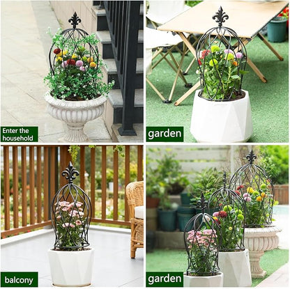 3PCS Metal Obelisk Trellis Set for Climbing Plants - Decorative Garden Stake for Roses, Bougainvillea, Vines & Potted Plants - Large, Medium & Small Sizes for Indoor & Outdoor Use