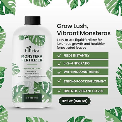 32oz Monstera Plant Food - Makes 192 Gallons of Monstera Fertilizer, Liquid Indoor Plant Fertilizer for Obliqua, Deliciosa and More, 6-2-4 NPK Ratio for Houseplants’ Healthy Growth & Glossy Leaves
