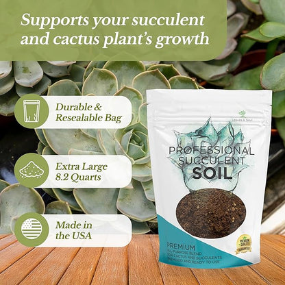 Extra Large 8.2 QT Bag Succulent Soil Premium All Purpose Blend | Pre-Mixed Ready to Use for Cactus and Succulents | Canadian Peat, Course Sand, Pinebark | Made in USA