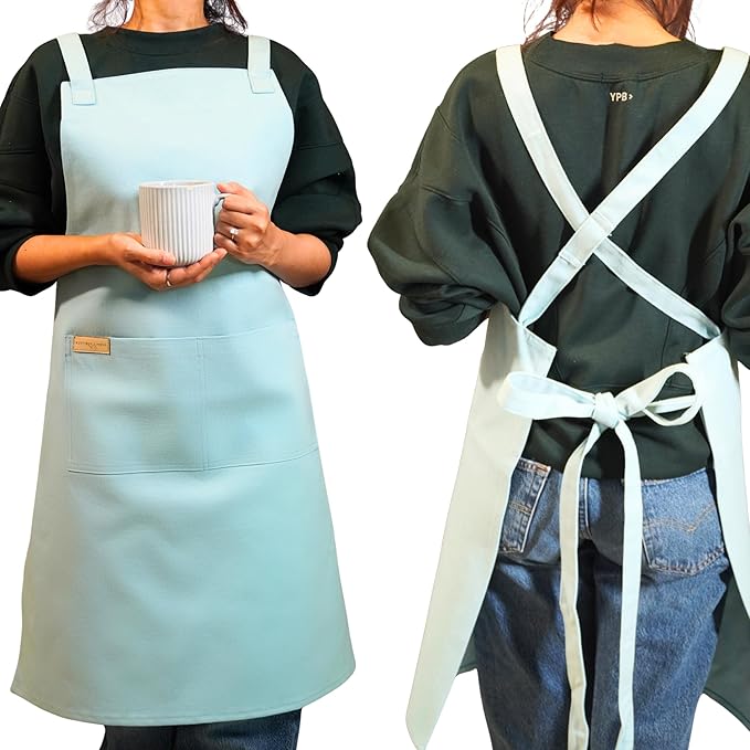 100% Cotton Kitchen Apron with 2 Pockets – Adjustable Chef Apron for Cooking Baking BBQ – Unisex Apron