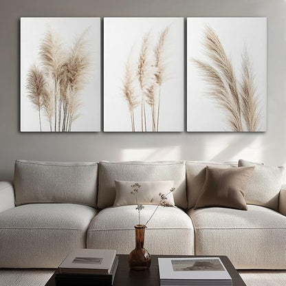 Wivsev Pampas Grass Canvas Wall Art,Beige Botanical Wall Art,Nature Botanical Pictures Prints,Minimalist Wall Decor for Living Room,Bedroom,Bathroom Decorations (16" x 24" x 3 pcs)