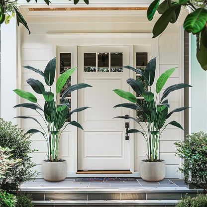 6ft Artificial Bird of Paradise Plant, Tall Faux Plants with 17 Trunks Faux Leaves, Artificial Plants Indoor Outdoor with Black Nursery Pot for Home Decor Office Living Room 2 Pack