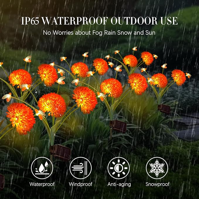 Solar Garden Lights, 8 Pack Solar Swaying Bee Lights with Flowers, Waterproof Firefly Light Outdoor for Garden Patio Yard Pathway Fall Decoration, Gifts for Women Mother's Day