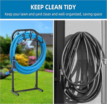 Garden Hose Holder, Water Hose Holder with 4 Spikes, Hose Reel Holds 150ft Hose, Freestanding, Heavy Duty Hose Stand Hose Hanger Hose Storage Hose Organizer for Outside Lawn Yard