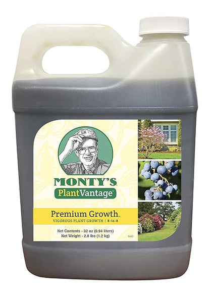 PlantVantage Premium Growth Plant Food - Liquid Fertilizer for Stronger Stems and Larger Leaves - NPK Fertilizer (8-16-8) with Zinc and Iron - Foliar Spray for Trees, Shrubs, and Flower Boost - 32 oz