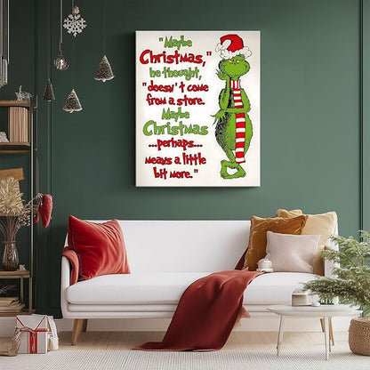 Christmas Canvas Wall Art Decor - “Maybe Christmas Means a Little Bit More” Holiday Quote Decor - 8x10 inch Whimsical Festive Wall Decoration for Room or Office - Premium Quality Canvas Print