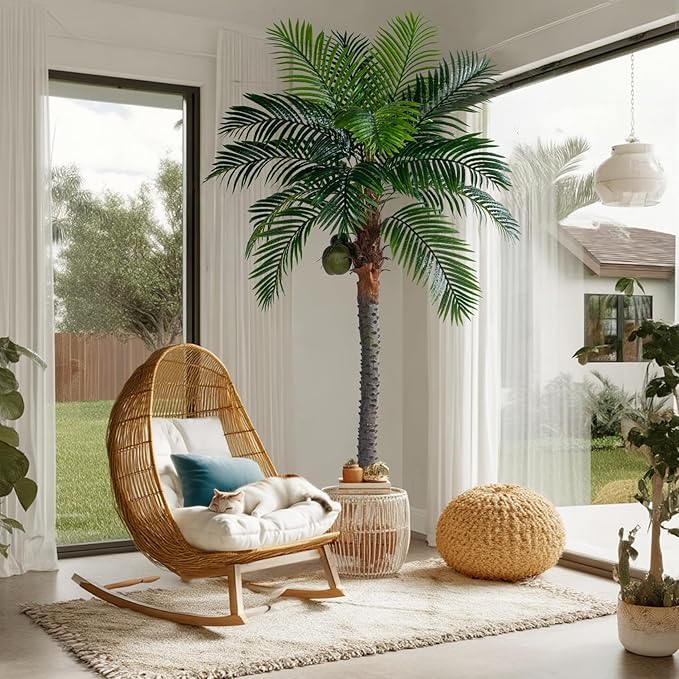 Artificial Phoenix Palm Tree 7.2ft Tall - Fake Large Tropical Tree with Adjustable Leaves, Realistic Faux Sago Palm for Indoor Outdoor Decor, Patio, Poolside, Yard, Living Room, Office