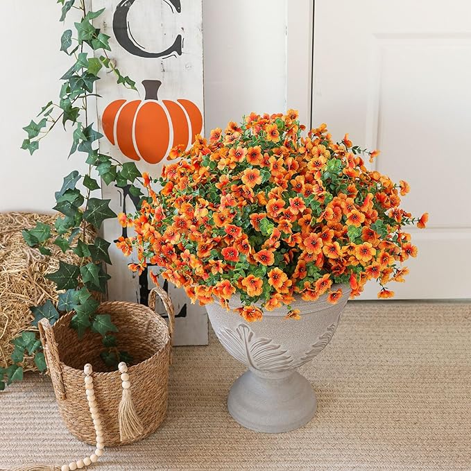 mizii Artificial Flowers for Outdoors 20 Bundles Realistic Faux Silk Flower UV Resistant Fake Plants Outside Decorations for Patio Garden Balcony Yard Porch Summer Indoor Home Decor (Light Orange)