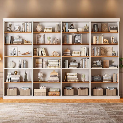 Vyre 70.8" Tall White Bookshelf, Farmhouse Modular Bookcase with 6-Tier Adjustable Shelves, Large Storage Cabinet for Home Office, Living Room, Set of 4