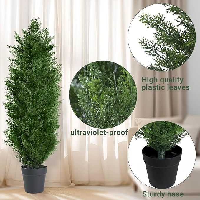 3FT Artificial Topiary Cedar Trees, Fake Cedar Plant with Pot for Indoor Outdoor Decor, Faux Greenery Potted Tree, UV Resistant Artificial Plants for Home Garden Office Porch