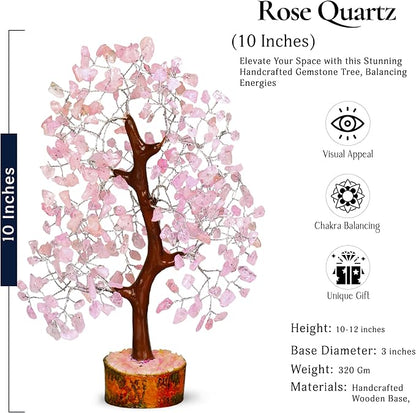 YATSKIA Rose Quartz Tree, Rose Quarts Crystal, Stone Crystal Money Tree - Feng Shui Decor - Spiritual Gift, Home Office Decor - 10-12 Inch Approx