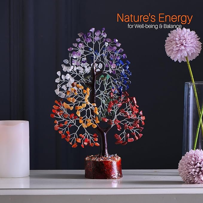 7 Chakra Tree, Crystals and Healing Stones, Chakra Tree of Life Crystal Tree for Positive Energy, Birthday Gifts for Women, Home Office Decor, House Warming Gifts New Home, Spiritual Gifts