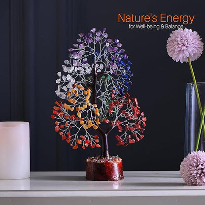 Chakra Crystal Tree - Handmade Healing Crystal Tree with 7 Chakra Stones - Decorative Trees of Life for Meditation, Feng Shui, and Home Decor - Unique Birthday Gifts for Women