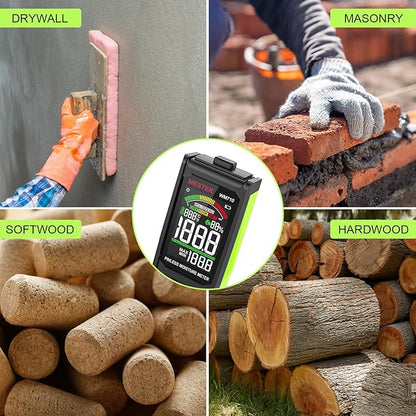 MESTEK Pinless Wood Moisture Meter - Digital Moisture Detector for Lumber Drywall Firewood Masonry Woodworking Plaster Floor Concrete Building, Moisture Reader and Tester with LCD Display & Audible