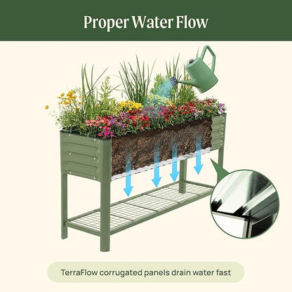 Elevated Raised Garden Bed- Slim Series, 1.5' x 5.5' Outdoor Planters Boxes with Legs & Storage Rack for Patio, 750 Lbs Weight Capacity, Raised Beds for Gardening Herbs Vegetables Flowers, Pearl White