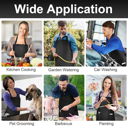 Gotega 2 Pack Aprons for Men Women with Large Pockets, Waterproof Rubber Vinyl Apron 40 Inch Heavy Duty Chef Apron Black Adjustable Work Apron for Dishwashing Kitchen Cooking Drawing