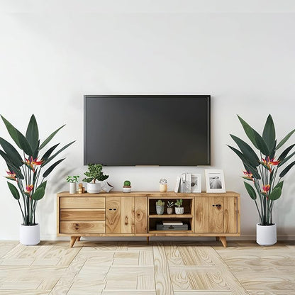 Artificial Bird of Paradise Plant 48in(4Ft) Tall Fake Banana Leaf Plant for Indoors and Outdoors, Artificial Flowers, Faux Palm Tree with Plastic Pot for Office and Home Decor