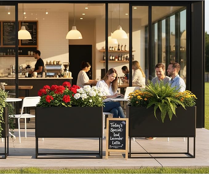 Modern Raised Metal Planter Box with Stand,38"L x 15"W x 30.5"H Outdoor Rectangular Planter,Durable All-Weather Use Elevated Planter for Commercial Patio, Balcony & Porch | Rounded Corner Design