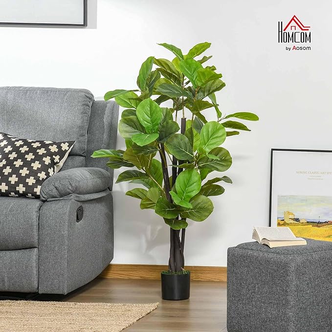 HOMCOM 4.5FT Artificial Fiddle Leaf Fig Tree, Faux Decorative Plant in Nursery Pot for Indoor or Décor