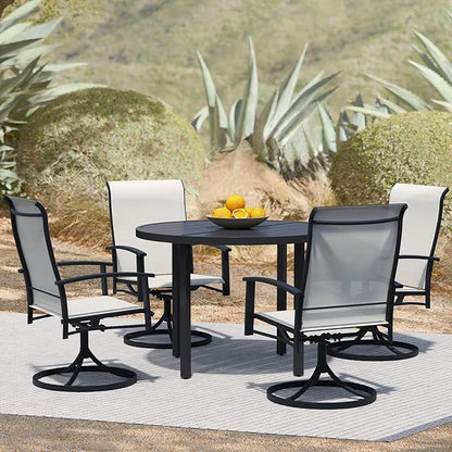 5 Piece Outdoor Dining Set, 42" Black Round Outdoor Dining Table with 4 Oyster Beige Swivel Patio Table and Chair Set of 4 for Lawn, Garden, or Porch