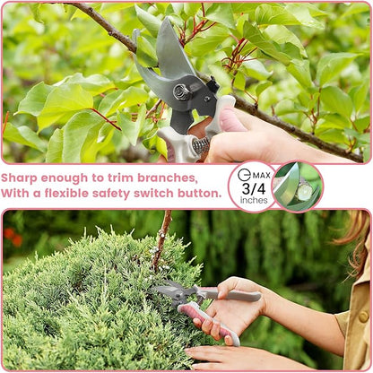 Garden Tools, 8 Piece Gardening Tools with Bag, Heavy Duty Stainless Steel Garden Tools Set, Outdoor Hand Tools, Ideal Garden Tool Kit Gifts for Women Pink.