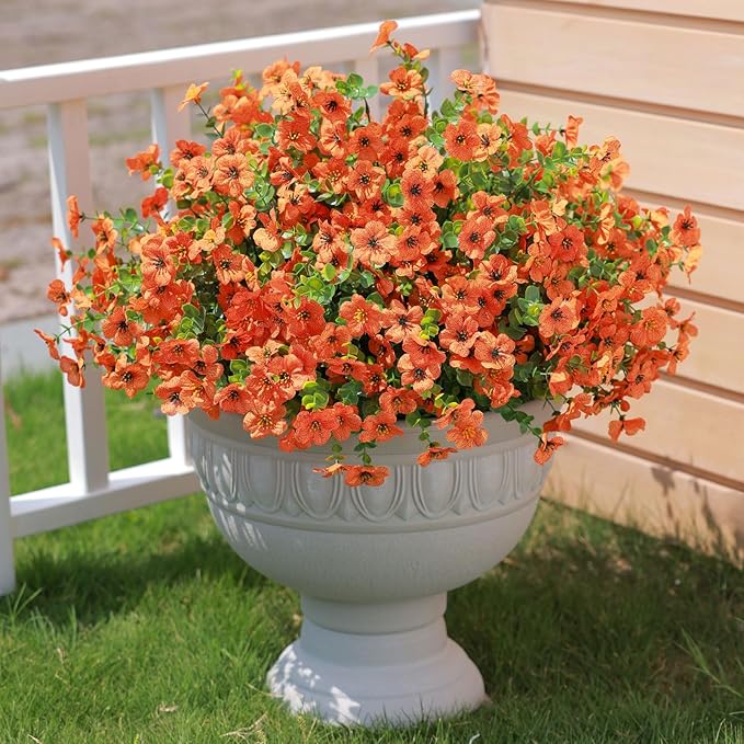 mizii Artificial Flowers for Outdoors 20 Bundles Realistic Faux Silk Flower UV Resistant Fake Plants Outside Decorations for Patio Garden Balcony Yard Porch Summer Indoor Home Decor (Orange)