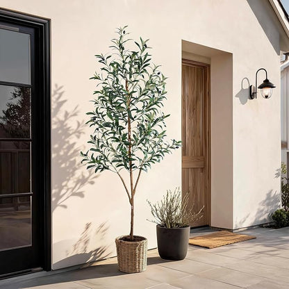 Tall Faux Olives Trees Large Artificial Olive Tree Indoor Outdoor Realistic Floor Plant Fake Flowers Plants for House Home Living Room Bedroom Office Front Porch Modern Farmhouse Boho Decor