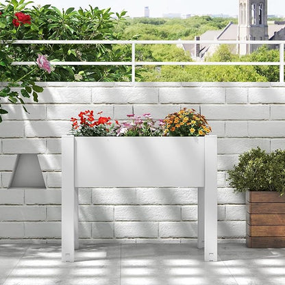 Giantex Raised Garden Bed with Legs, Self-Watering Planter Box with Water Level Indicator, Drainage Hole & Detachable Space Dividers, Outdoor Plant Container for Flower, Vegetable, Fruit, Herb (White)