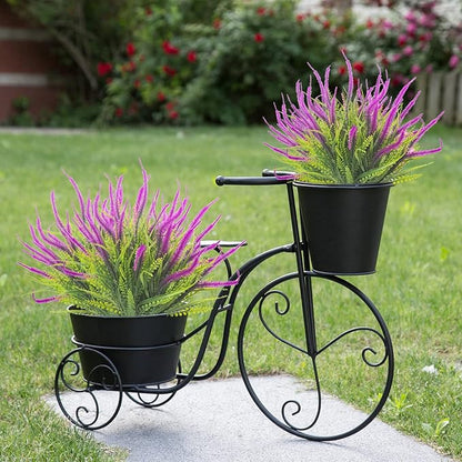 10 Bundles Artificial Plants Outdoor Fake Grass with Flowers UV Resistant Greenery Garden Porch Window Box Decorating (Magenta)