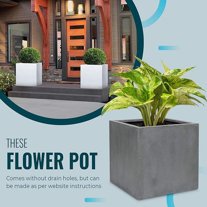 Modern Ceramic Planter - Stylish Home Decor Indoor/Outdoor Plant Pot - 20 Inch Square White Planter - Perfect for Home, Balcony, Deck, Patio or office - Great for Succulents Flowers and Herbs