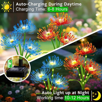Solar Outdoor Lights 4 Colors Spider Lily – 4 Pack 12-Head Waterproof Garden Flower Lights with Glowing Stems,Decorative Solar Powered Yard,Patio & Lawn Decor,Gardening Gifts for Women Grandma