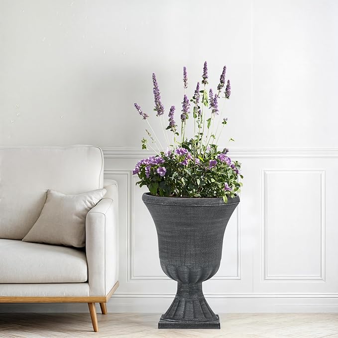 22" Tall Planters Set of 2, Washed Black Urn Outdoor Pots for Plants, Versatile Indoor/Outdoor Flower Pots w/Drainage Holes for Patio, Garden, Porch & Living Room Decor, Ideal Gift