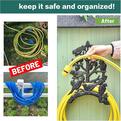 Sungmor Heavy Duty Cast Iron Garden Hose Holder - Wall Mounted Water Hanger - Retro Style Decorative Rack Reel - 50FT 75FT 100FT Bulter Storage - Indoor Outdoor Metal Stand