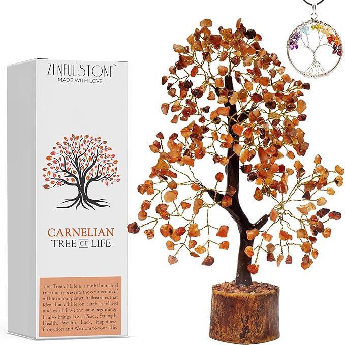 Carnelian Crystal Tree of Life for Home, Office, and Desk Décor | Handmade Bonsai for Motivation, Creativity & Success | Perfect Passion Booster Gift for Loved Ones