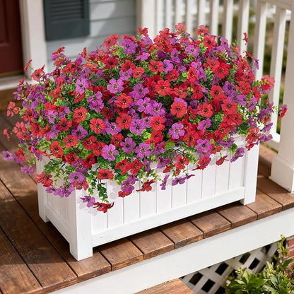 Artificial Fake Mums Flowers for Outdoor Fall Decor, 12 Bundles Faux Silk Plants Daisy for Planter Pot Colorful UV Resistant Look Real for Front Door Porch Patio Outside Yard(Red Purple)