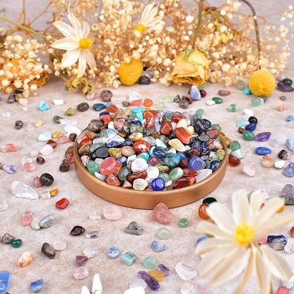 Polished Healing Crystal Chips Stones Set, 36 Different Natural Gemstone Types, 2.5 lbs 0.3" Tumbled Decorative Rocks Collection for Chakra, Meditation, Reiki, Crafts
