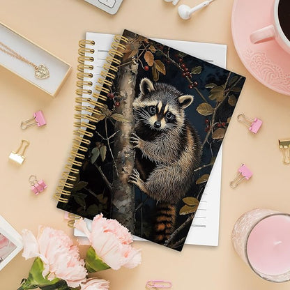 XPH Raccoon Gifts Spiral Notebook, Cottagecore Raccoon Journaling Notebooks for Women, Christmas Trash Panda Hardcover Journals for Writing 160 Pages 5.5 x 8.3 Inch, Animal Lover Gifts