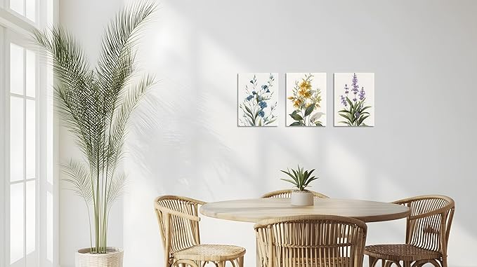 TutuBeer 3 Pcs Botanical Wall Art Floral Picture Neutral Floral Pictures Minimalist Prints Modern Beige Wildflower Wall Art for Living Room Bedroom Dining Room Office Each Panel 12x16 Inch