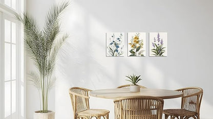TutuBeer 3 Pcs Botanical Wall Art Floral Picture Neutral Floral Pictures Minimalist Prints Modern Beige Wildflower Wall Art for Living Room Bedroom Dining Room Office Each Panel 12x16 Inch