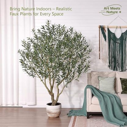 Olive Tree Artificial Indoor 7ft - UV Resistant Large Fake Plants - Realistic Faux Olive Tree in Pot - Tall Artificial Plants Outdoor for Home, Patio, Living Room, Office Decor,VN138