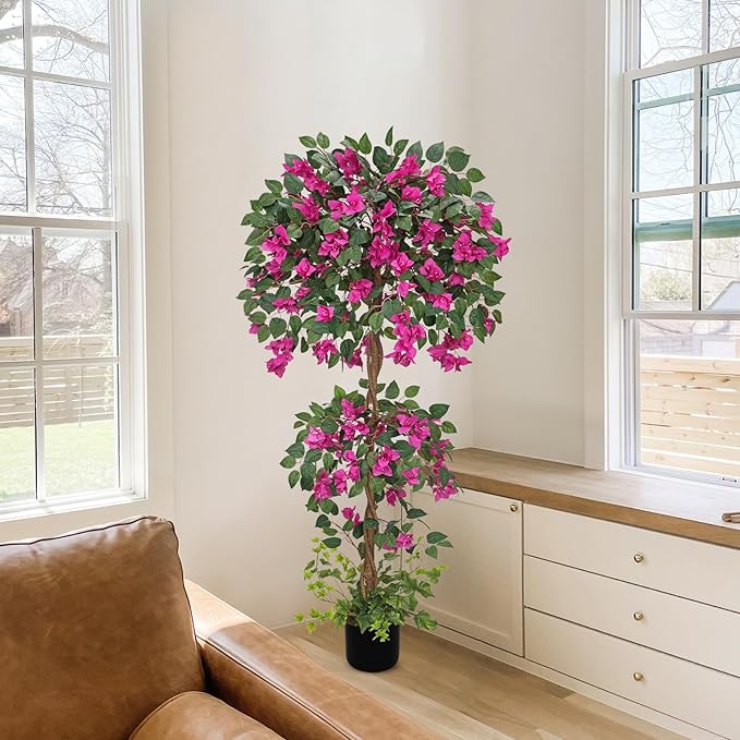 Briful 4.92FT Artificial Bougainvillea Tree in Pot – Faux Silk Bougainvillea Floral Tree Decorative Pink Fake Trees for Home Office Living Room Indoor Outdoor Décor
