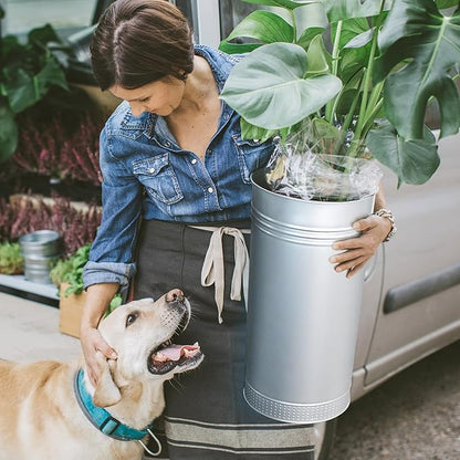 Worth Garden Galvanized Steel Planter 2-Pack - Large:28"x14.5" & Small:24"x12" - Tall Metal Plant Pots - Large Handcrafted Decoration Flower Pot for Indoor Outdoor, Deck, Patio, Front Porch - Silver