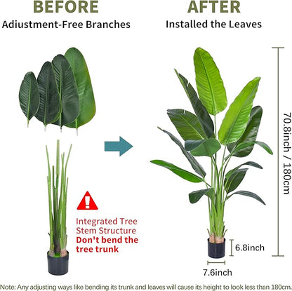 Artificial Bird of Paradise Plant, Fake Tree with Realistic Leaves and Durable pots, Adjustment-Free Branches Artificial Tree for Indoor Outdoor Home Decor (6FT 1Pack)