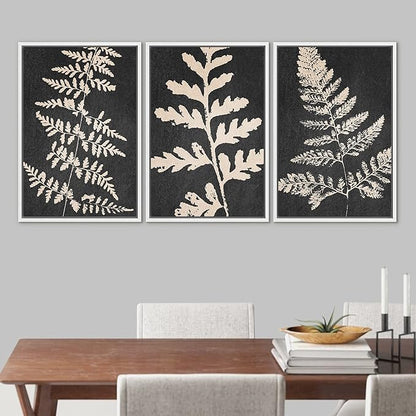 Ashbrook Framed Canvas Print Wall Art Set Black Forest Fern Plant Silhouette Nature Wilderness Illustrations Modern Art Rustic Chic Colorful for Living Room, Bedroom, Office - 16"x24"x3 White