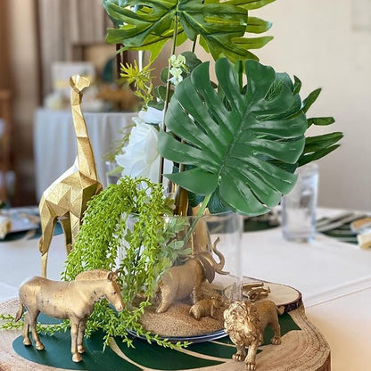 Artificial Monstera Leaves with Long Stem,Fake Tropical Palm Leaves for Hawaiian Luau Jungle Party Home Wedding Decor (6pcs Medium)