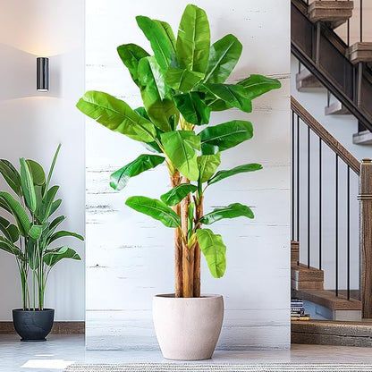 9FT Artificial Banana Tree Tall Fake Banana Leaf Plant Faux Banana Silk Tree Faux Banana Leaves for Home Swimming Pool Indoor Outdoor Patio Tropical Decor