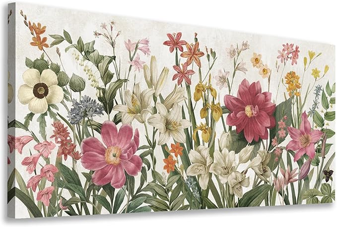 arteWOODS Botanical Canvas Wall Art - Flowers Pictures Wall Decor Wildflowers Plants Painting Artwork Red Beige Blooming Floral Prints for Living Room Bedroom Office Home Decor Ready to Hang 58 x 29in