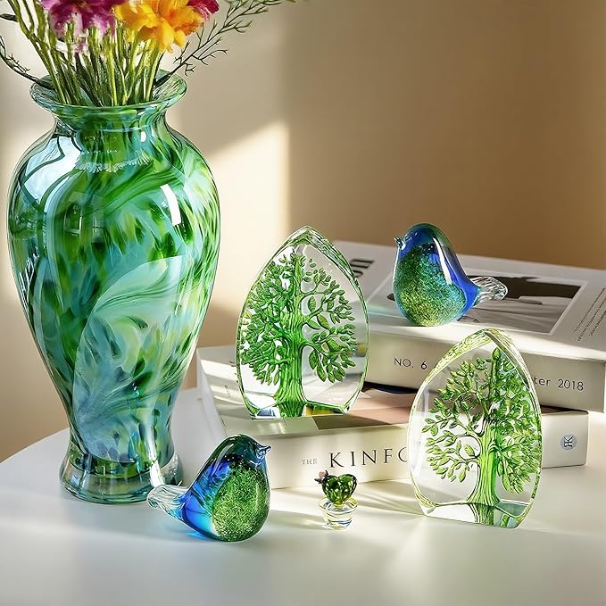 QFkris Crystal Tree of Life Decor Figurine for Home Decor, Office Desk, 3.7" Glass Tree of Life Paperweight for Positive Energy, Money, Good Luck Birthday for Women, Mom