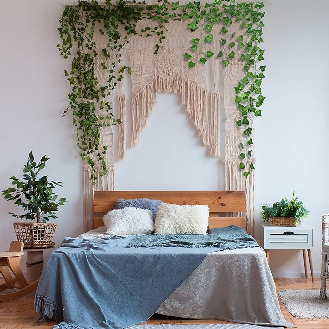 CQURE 72 Pack 504Ft Artificial Ivy Fake Vines,Ivy Garland Greenery Garland Fake Hanging Plants Vines Aesthetic Green Leaves for Bedroom Wedding Party Garden Wall Room Decor…